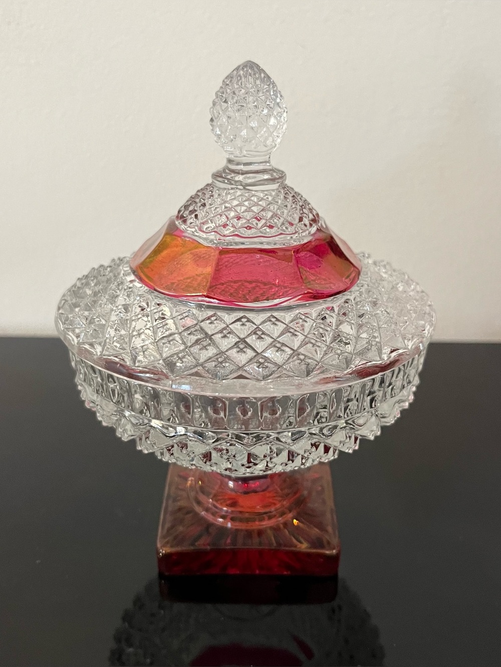 Vintage 1950s Westmoreland Ruby Red Pedestal Glass Candy Dish w/ Lid